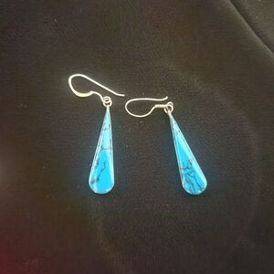 Elegant Blue Turqoise Sterling Silver Teardrop Earrings